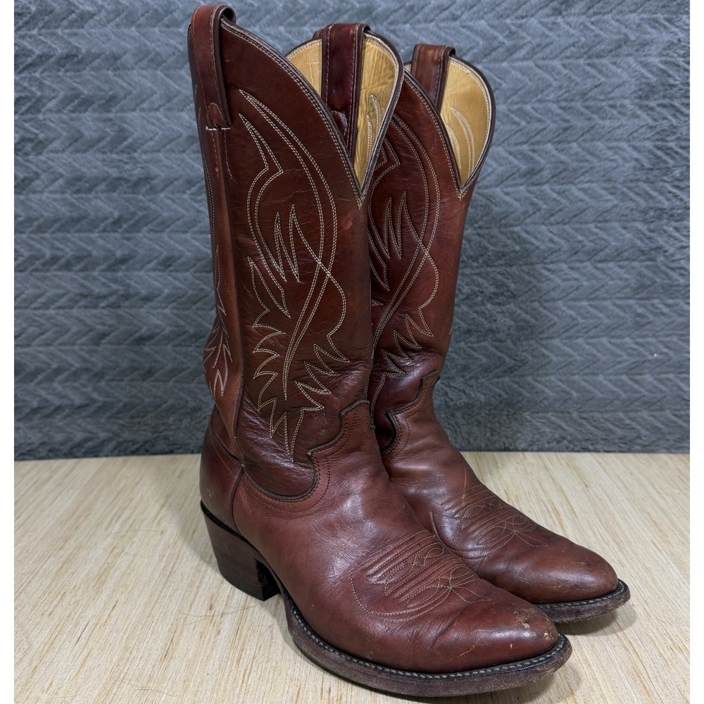 Vintage Justin Leather Western Boot Mens 7.5D Style 2497 Made In USA Cowboy